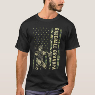 Catcher Baseball  Men Camo USA Flag Baseball Grand T-Shirt