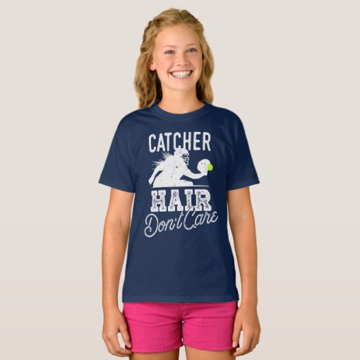 Catcher Hair Don't Care Cute Girls Softball Gift T-Shirt | Zazzle