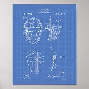 Catcher's Mask 1913 Patent Art Blueprint Poster