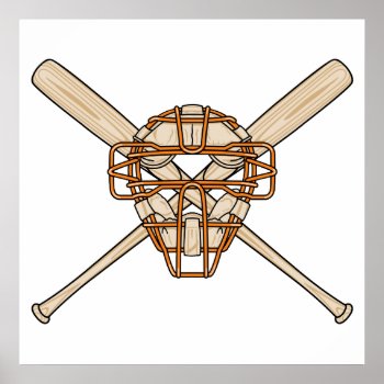 Catchers Mask And Bats Baseball Icon Poster by sports_shop at Zazzle