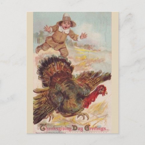 Catching a Turkey Vintage Art Postcard