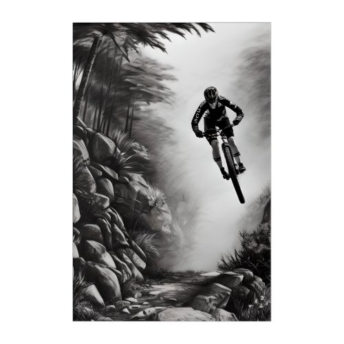 Catching Air _ Mountain Bike Digital Pencil Sketch Acrylic Print