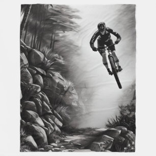 Catching Air - Mountain Bike Digital Pencil Sketch Fleece Blanket