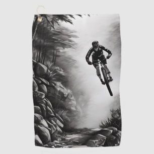 Catching Air - Mountain Bike Digital Pencil Sketch Golf Towel