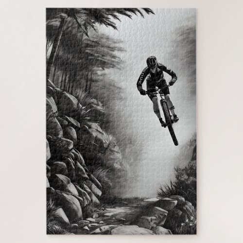 Catching Air _ Mountain Bike Digital Pencil Sketch Jigsaw Puzzle