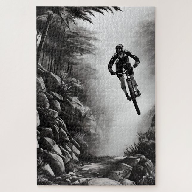 Catching Air - Mountain Bike Digital Pencil Sketch Jigsaw Puzzle (Vertical)