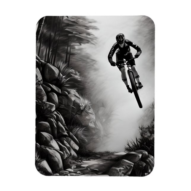 Catching Air - Mountain Bike Digital Pencil Sketch Magnet (Vertical)
