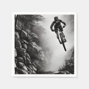 Catching Air - Mountain Bike Digital Pencil Sketch Napkins