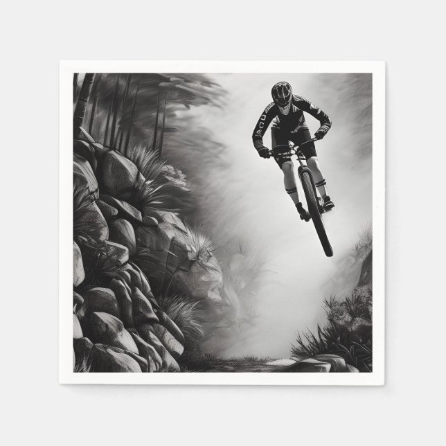 Catching Air - Mountain Bike Digital Pencil Sketch Napkins (Front)