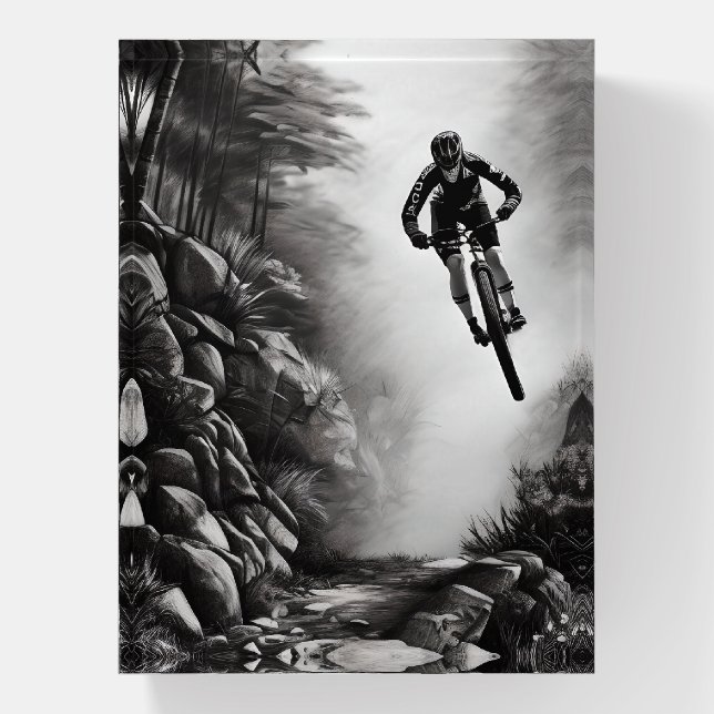 Catching Air - Mountain Bike Digital Pencil Sketch Paperweight (Vertical)