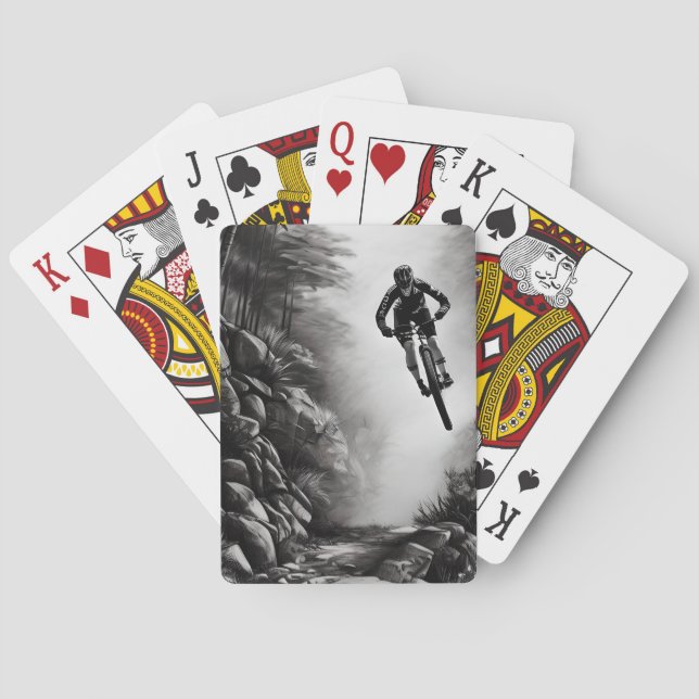 Catching Air - Mountain Bike Digital Pencil Sketch Poker Cards (Back)