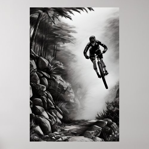 Catching Air _ Mountain Bike Digital Pencil Sketch Poster