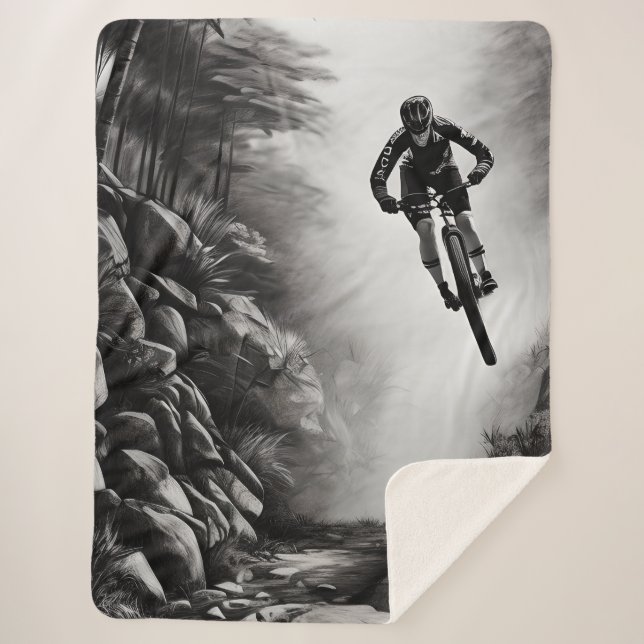 Catching Air - Mountain Bike Digital Pencil Sketch Sherpa Blanket (Front)