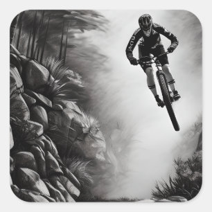 Catching Air - Mountain Bike Digital Pencil Sketch Square Sticker