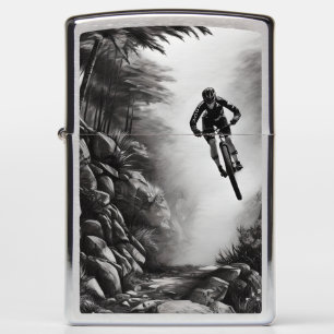 Catching Air - Mountain Bike Digital Pencil Sketch Zippo Lighter
