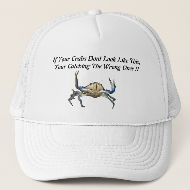 Catching Crabs, Funny White Truckers Cap. Trucker Hat (Front)