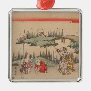 Catching Fireflies (colour woodcut) Metal Ornament