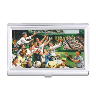 Catching Home Run Ball Business Card Holder
