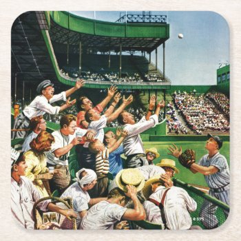 Catching Home Run Ball Square Paper Coaster by PostSports at Zazzle