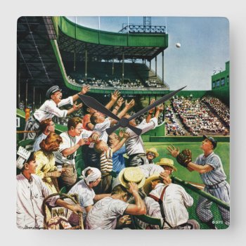 Catching Home Run Ball Square Wall Clock by PostSports at Zazzle