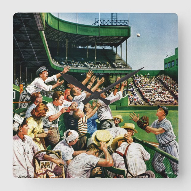 Catching Home Run Ball Square Wall Clock (Front)