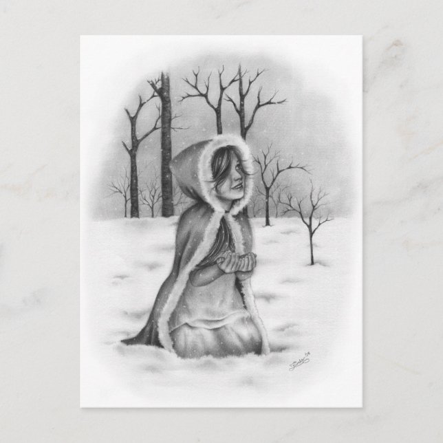 Catching Snowflakes Christmas Postcard (Front)