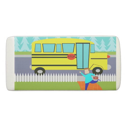 Catching the School Bus Cartoon Wedge Eraser