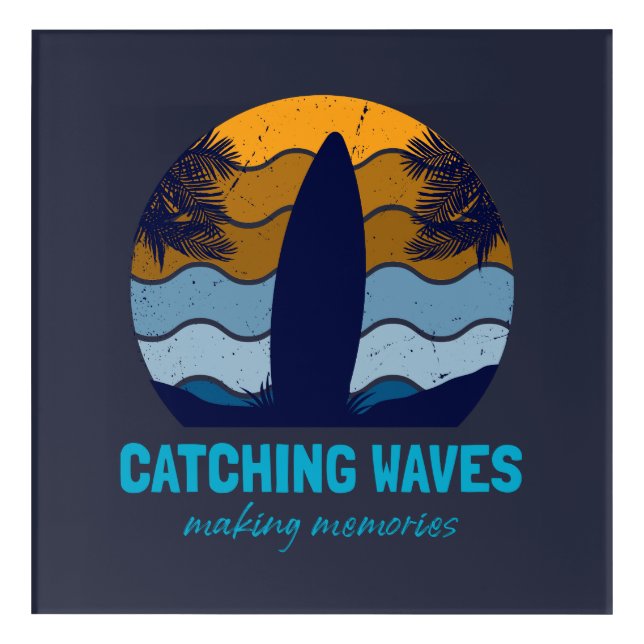 Catching Waves Retro Surfboard Beach Art (Front)
