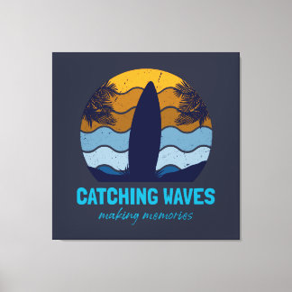 Catching Waves Retro Surfboard Beach Art Canvas Print