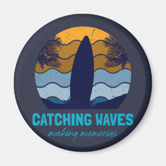 Catching Waves Retro Surfboard Beach Art Magnet