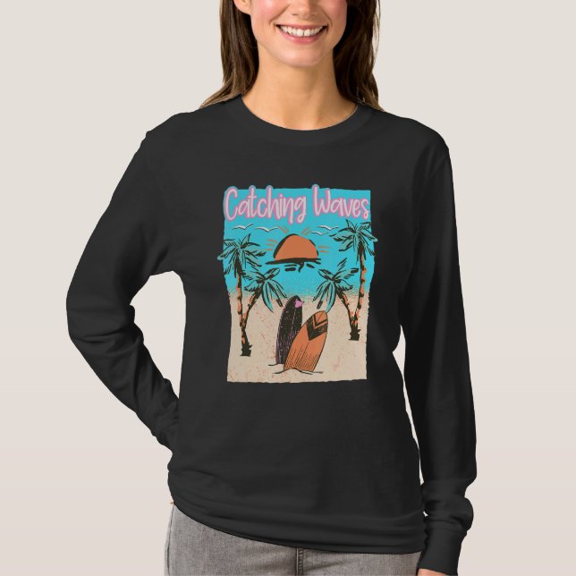 Catching Waves Surfing Beach Vintage Surf T-Shirt (Front)