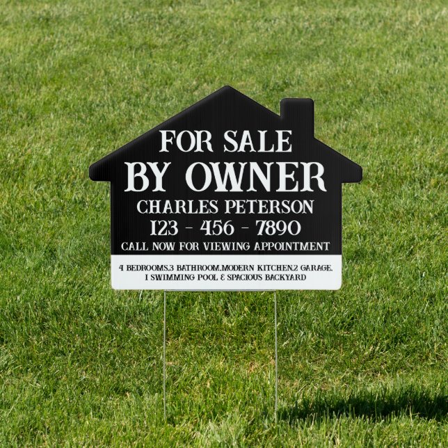 Catchy Black & White For Sale By Owner Yard  Sign (Insitu)