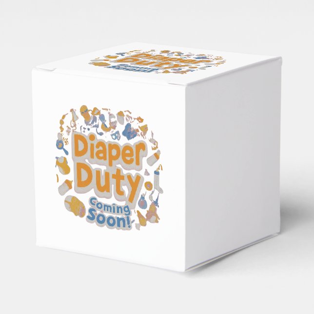 Catchy Gender Reveal Diaper Duty? Coming Soon Favor Boxes (Front Side)