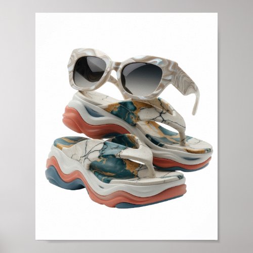 Catchy Silver MARBLE SHOES AND SUNGLASSES Print