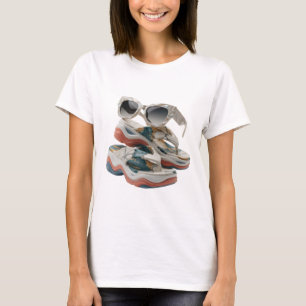 Catchy Silver MARBLE SHOES AND SUNGLASSES Print T-Shirt