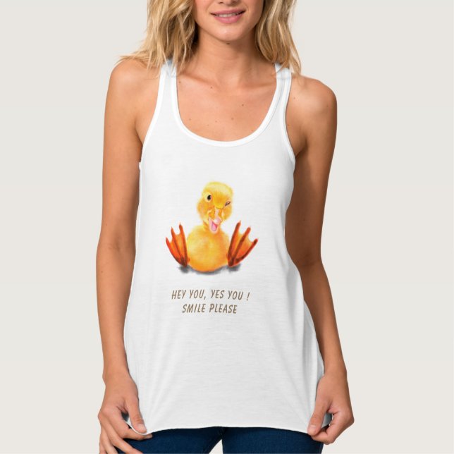Catchy Text Tank Top with Happy Duck (Front)