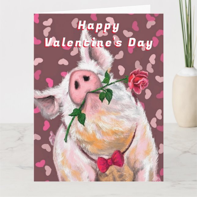 Catchy Valentine's Day Card with Romantic Pig (Front)