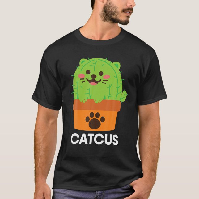 Catcus Cactus Cat Cute Funny Cat Mom Halloween Cos T-Shirt (Front)