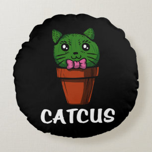 Catcus Funny Cactus Cat Cute Pet Kitten Round Pillow