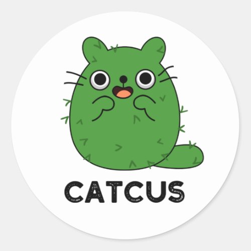 Catcus Funny Cat Cactus Pun  Classic Round Sticker