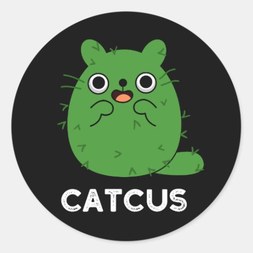 Catcus Funny Cat Cactus Pun Dark BG Classic Round Sticker