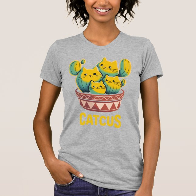 Catcus Funny Cat Cactus Pun Women's Grey T-Shirt (Front)