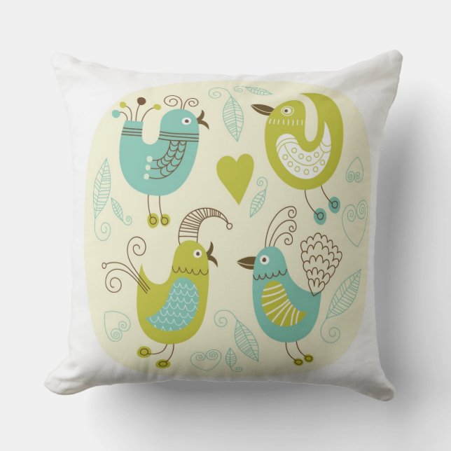 cate cartoon birds throw pillow (Front)