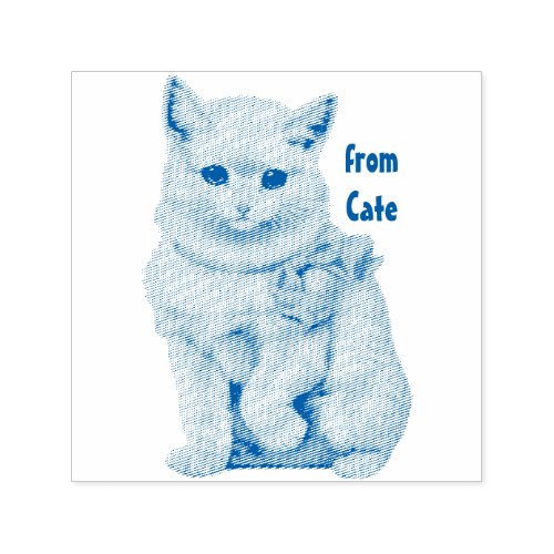 CATE  CAT LOVERS  Vintage White Cat drawing  Self_inking Stamp