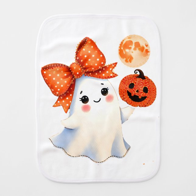 Cate ghost with a bow baby burp cloth (Front)