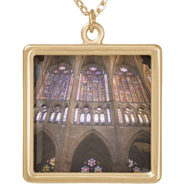 Catedral de Leon, interior stained glass windows Gold Plated Necklace (Front)