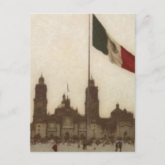 Catedral en el Zocalo del DF con la Bandera 12 Postcard