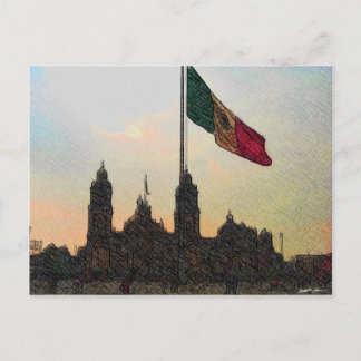 Catedral en el Zocalo del DF con la Bandera 2.jpg Postcard