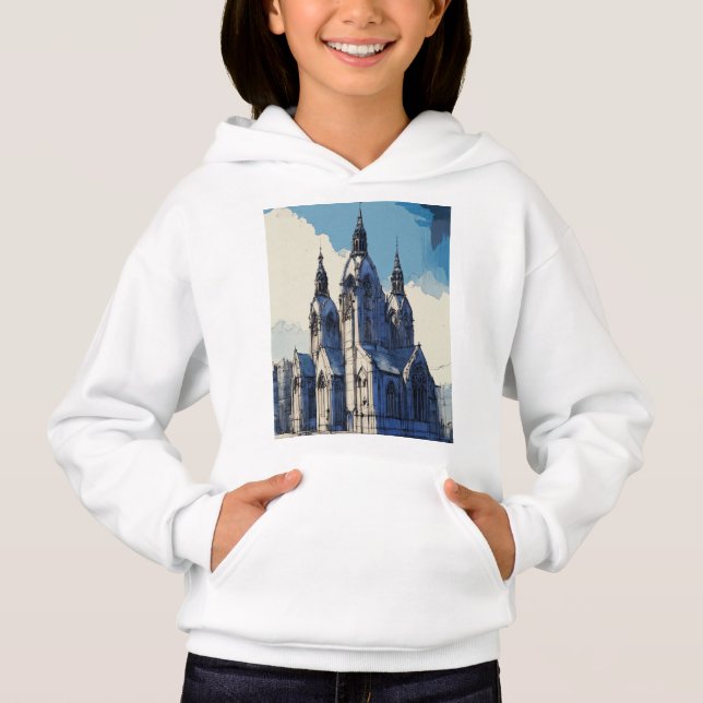 "Catedral Gótica: Boceto Rápido con Pluma Azul" Hoodie (Front)