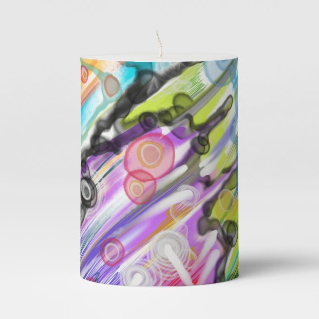 CATEGORY FIVES SWIRLING ABSTRACT ART DESIGN PILLAR CANDLE (Front)
